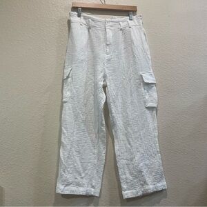 Joie White Cotton Gauzy Cargo Pants, Size L